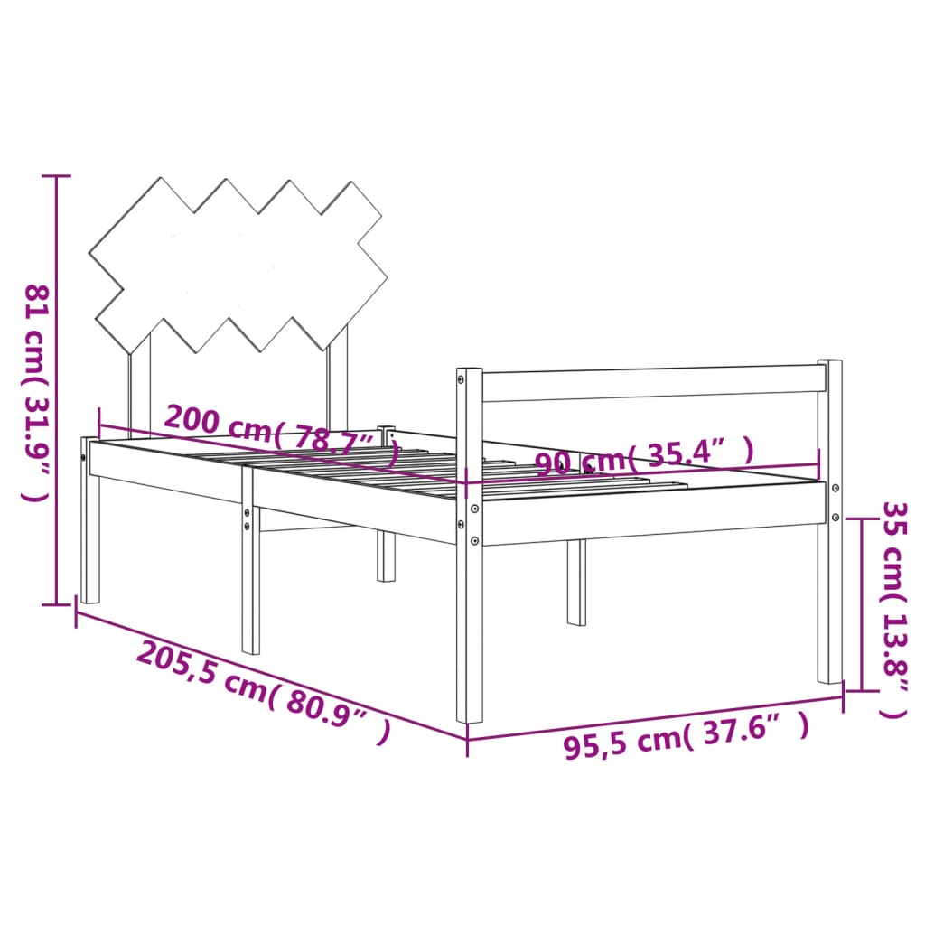 vidaXL Seniorenbed met hoofdbord massief hout wit 90x200 cm