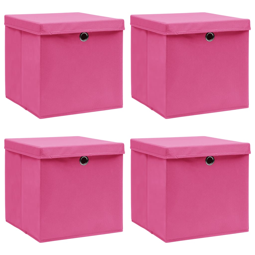 vidaXL Opbergboxen met deksel 4 st 32x32x32 cm stof roze