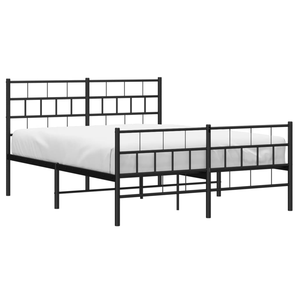 vidaXL Bedframe met hoofd- en voeteneinde metaal zwart 135x190 cm