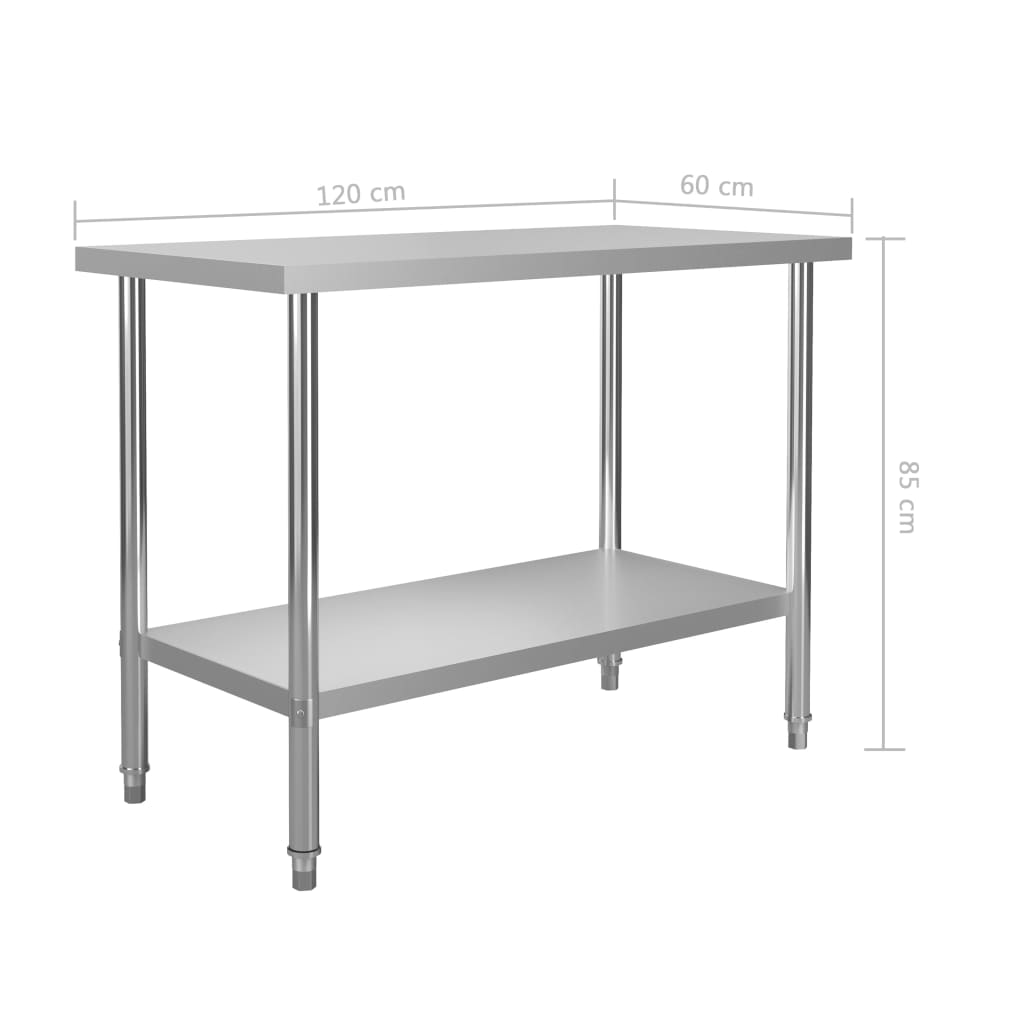 vidaXL Keukenwerktafel 120x60x85 cm roestvrij staal