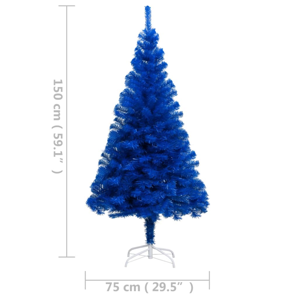 vidaXL Kunstkerstboom met verlichting en standaard 150 cm PVC blauw