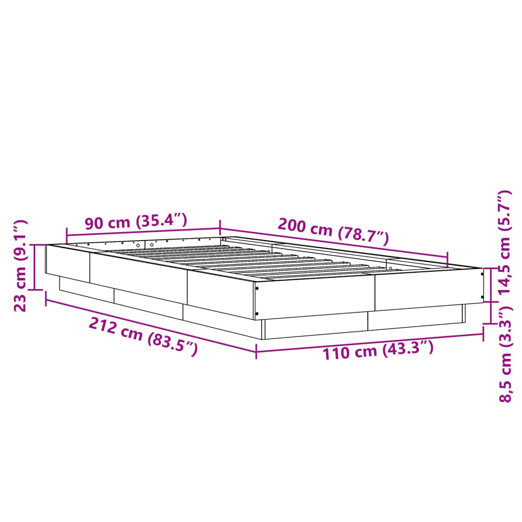 vidaXL Bedframe bewerkt hout zwart 90x200 cm