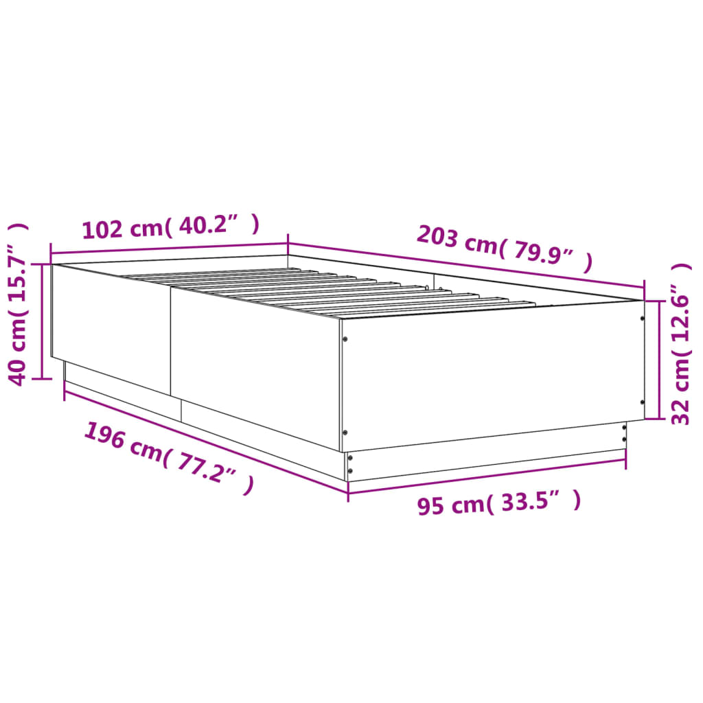 vidaXL Bedframe met LED-verlichting grijs sonoma eiken 100x200 cm