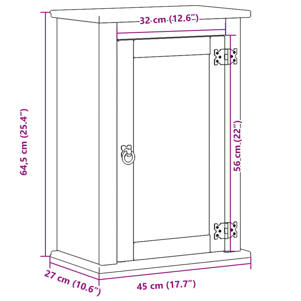 vidaXL Badkamerwandkast Corona 45x27x64,5 cm massief grenenhout