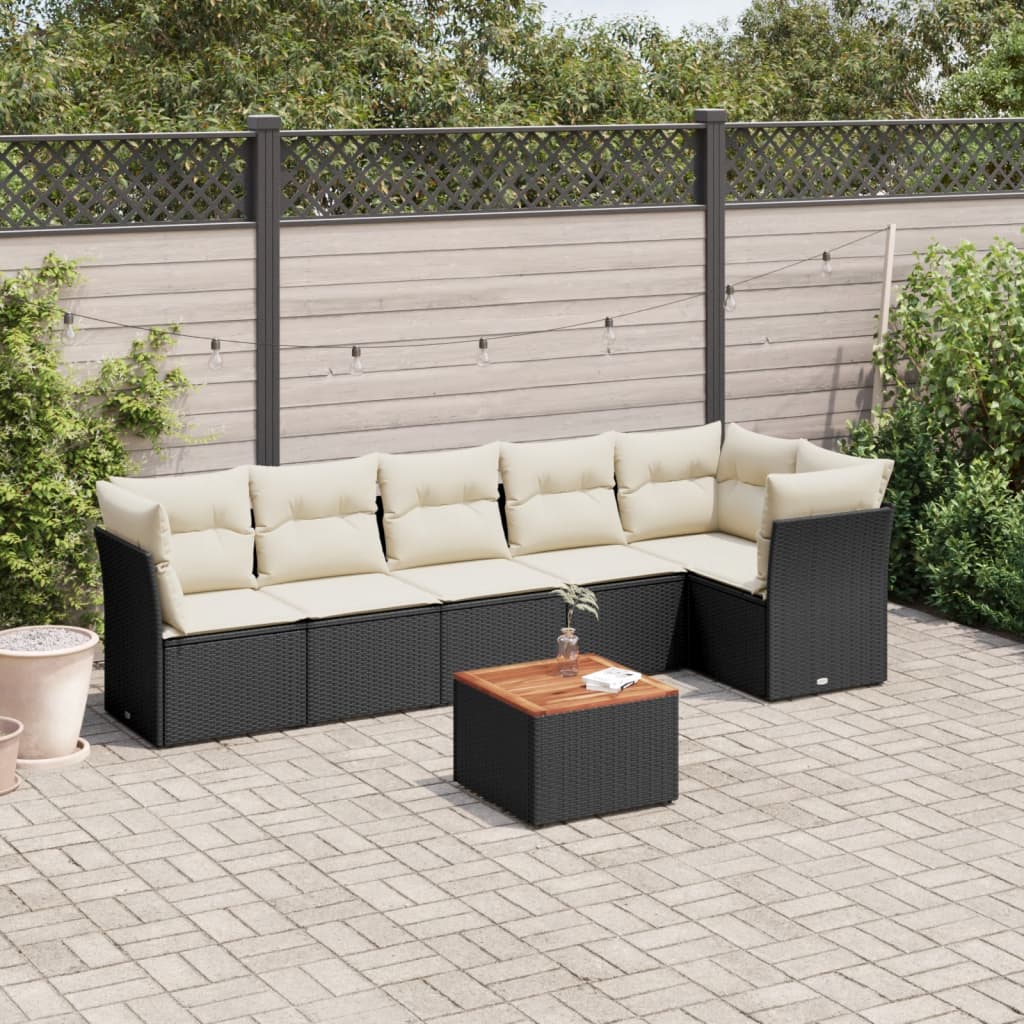 vidaXL 7-delige Loungeset met kussens poly rattan zwart