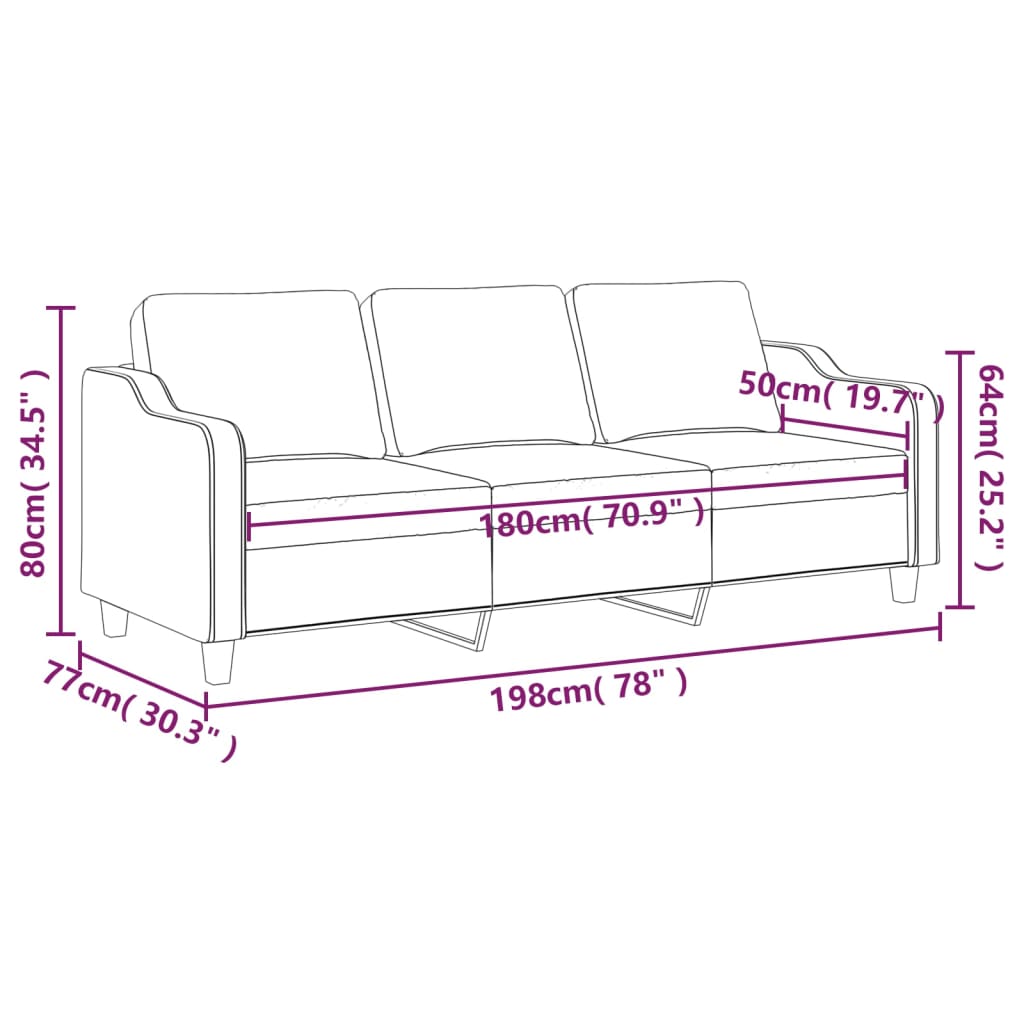 vidaXL Driezitsbank 180 cm stof zwart