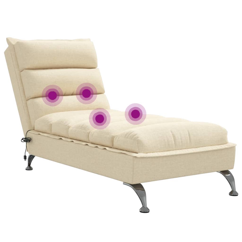 vidaXL Massage chaise longue met kussens stof crèmekleurig