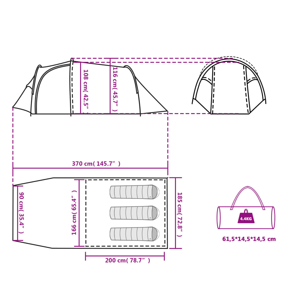 vidaXL Tunneltent 3-persoons waterdicht oranje