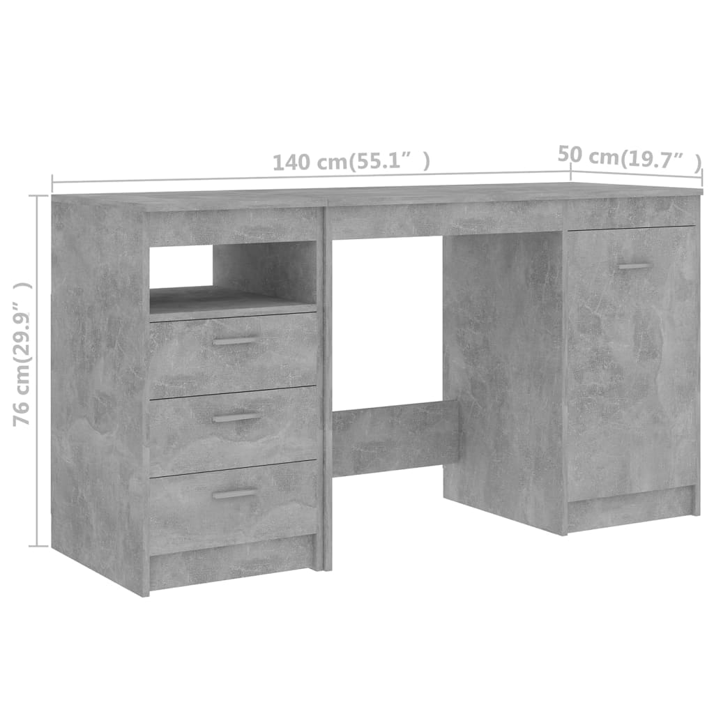 vidaXL Bureau 140x50x76 cm bewerkt hout betongrijs
