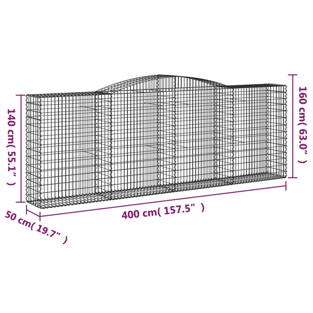 vidaXL Schanskorven 8 st gewelfd 400x50x140/160 cm ijzer