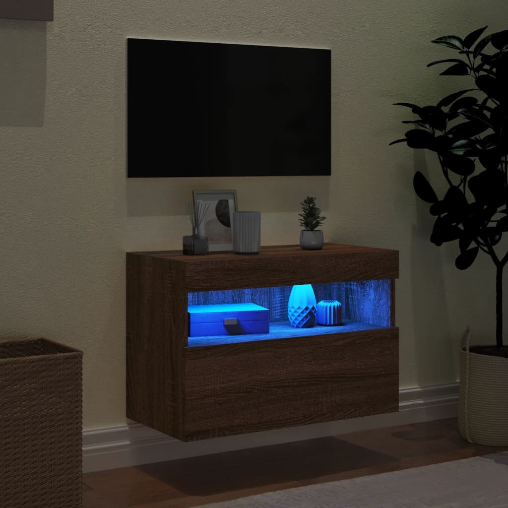 vidaXL Tv-wandmeubel met LED-verlichting 60x30x40 cm bruin eikenkleur