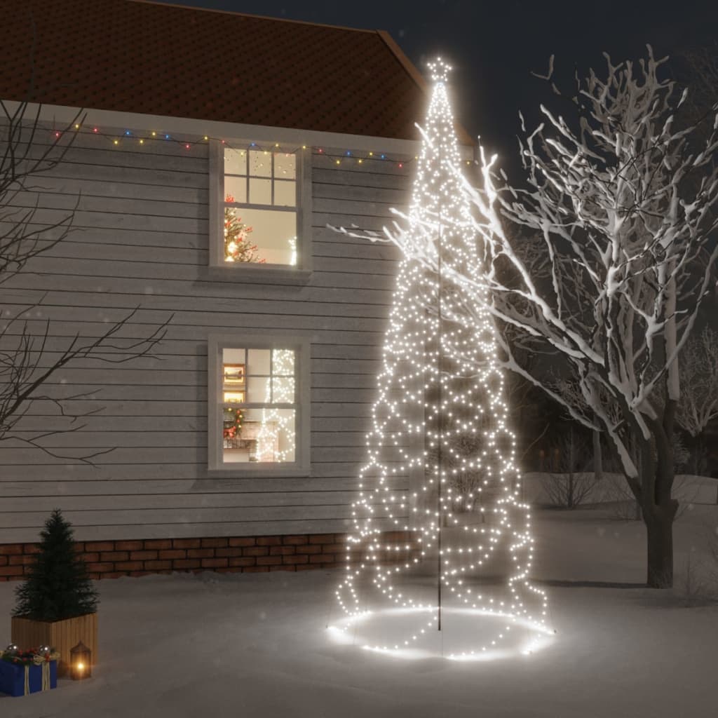 vidaXL Kerstboom met metalen paal en 1400 koudwitte LED's 5 m