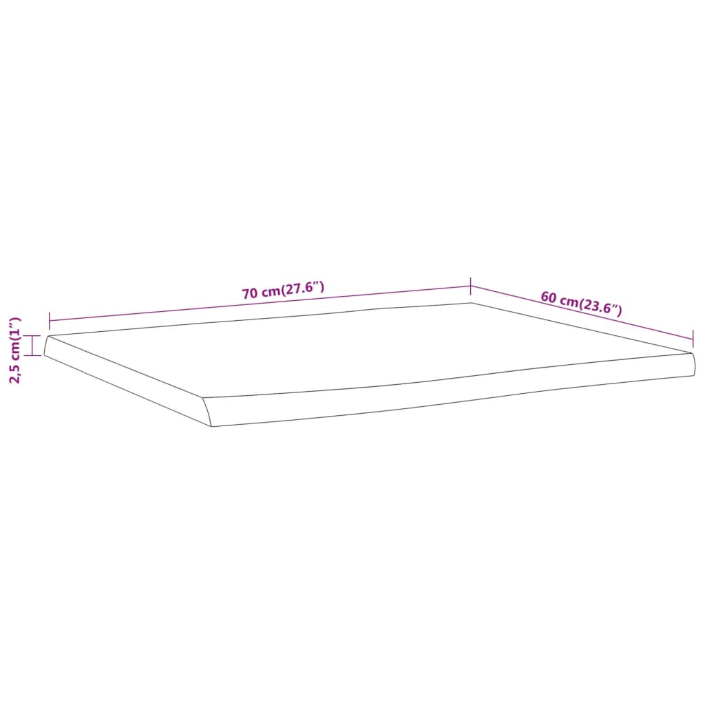 vidaXL Tafelblad rechthoekig natuurlijke rand 70x60x2,5 cm acaciahout