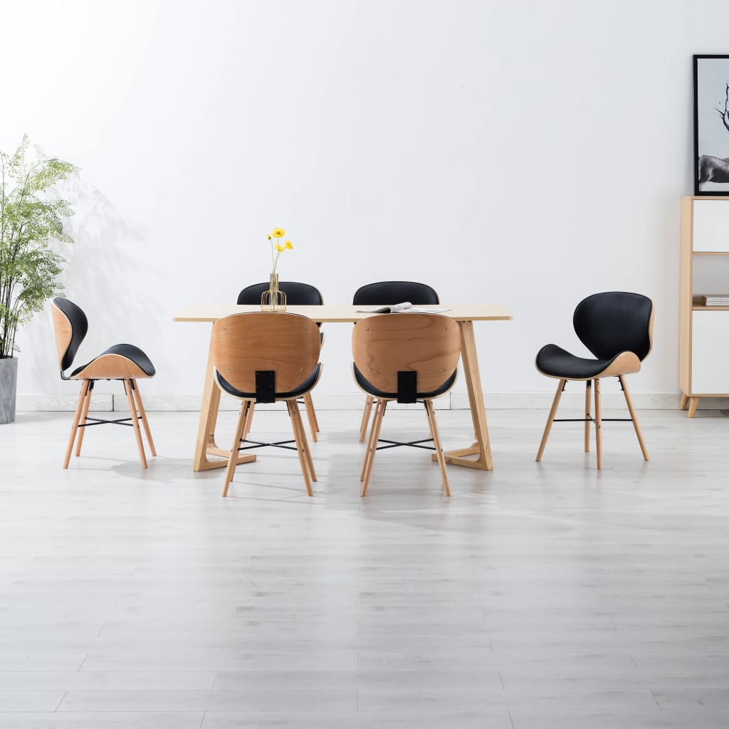 vidaXL Eetkamerstoelen 6 st kunstleer en gebogen hout zwart