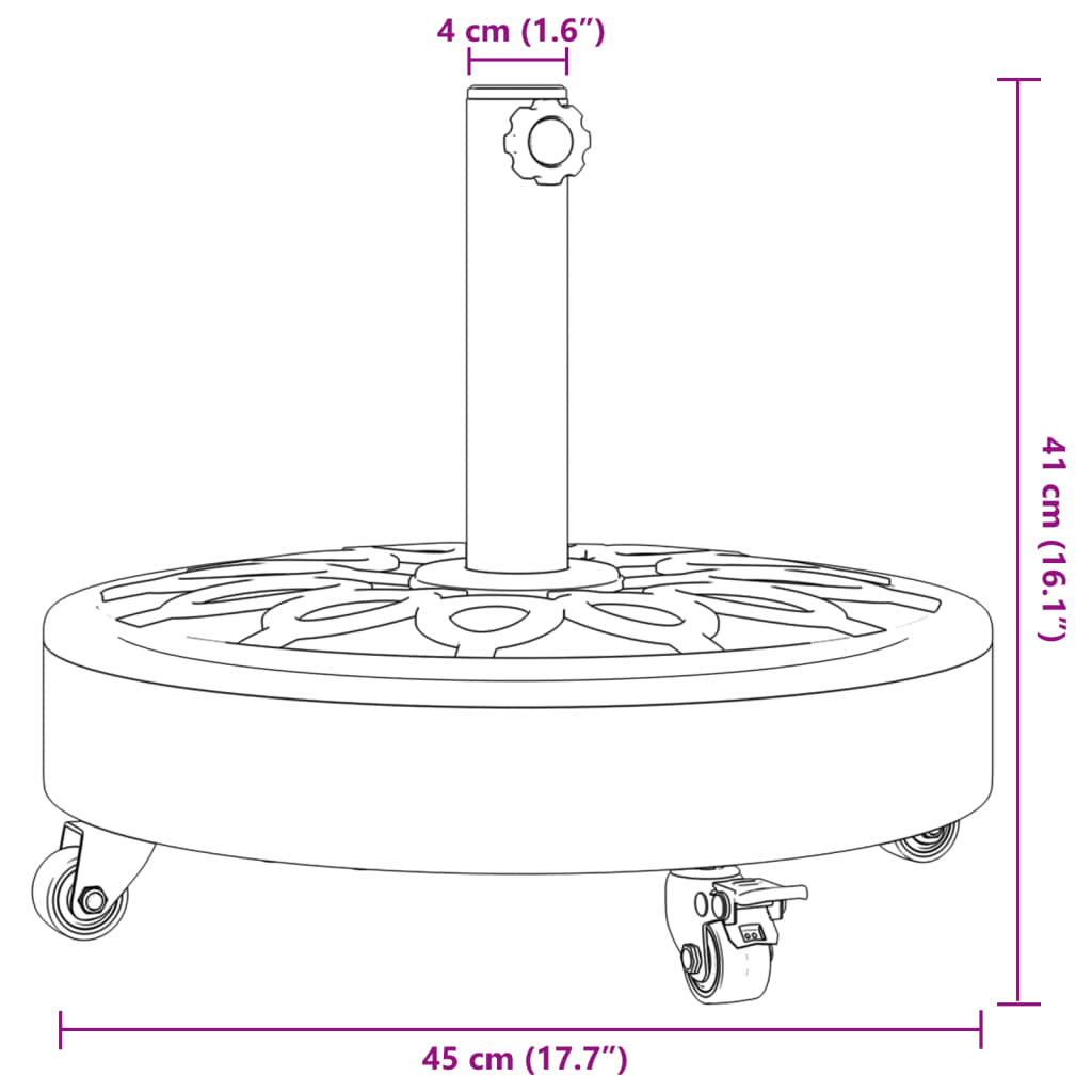 vidaXL Parasolvoet met wielen voor stok van Ø38 / 48 mm 27 kg rond