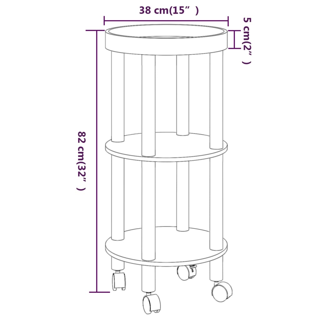 vidaXL Trolley 38x38x82 cm bewerkt hout en massief grenenhout zwart