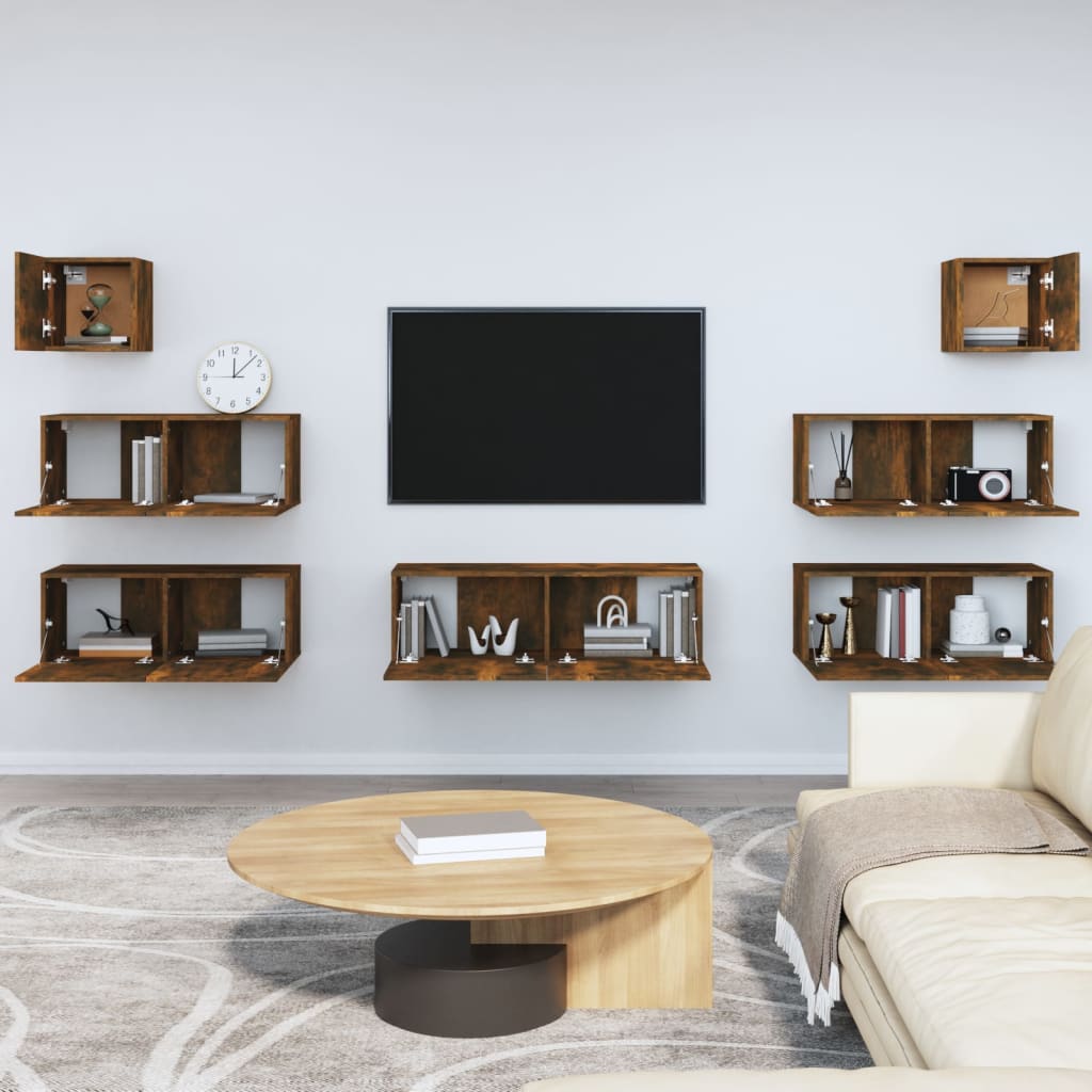 vidaXL 7-delige Tv-meubelset bewerkt hout gerookt eikenkleurig