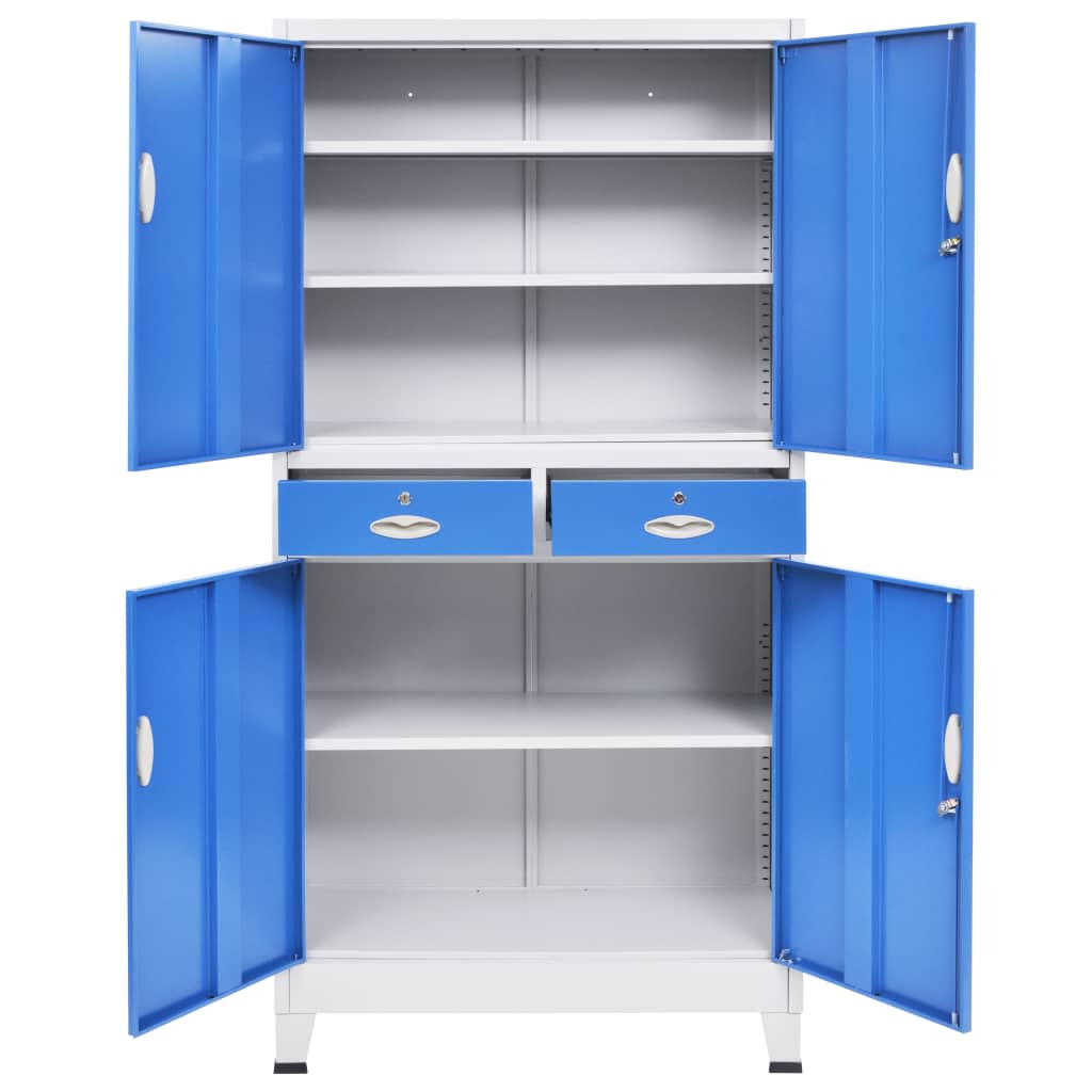 vidaXL Kantoorkast met 4 deuren 90x40x180 cm metaal grijs en blauw