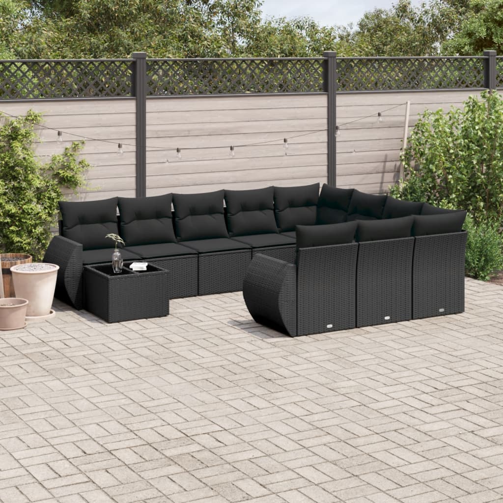 vidaXL 11-delige Loungeset met kussens poly rattan zwart