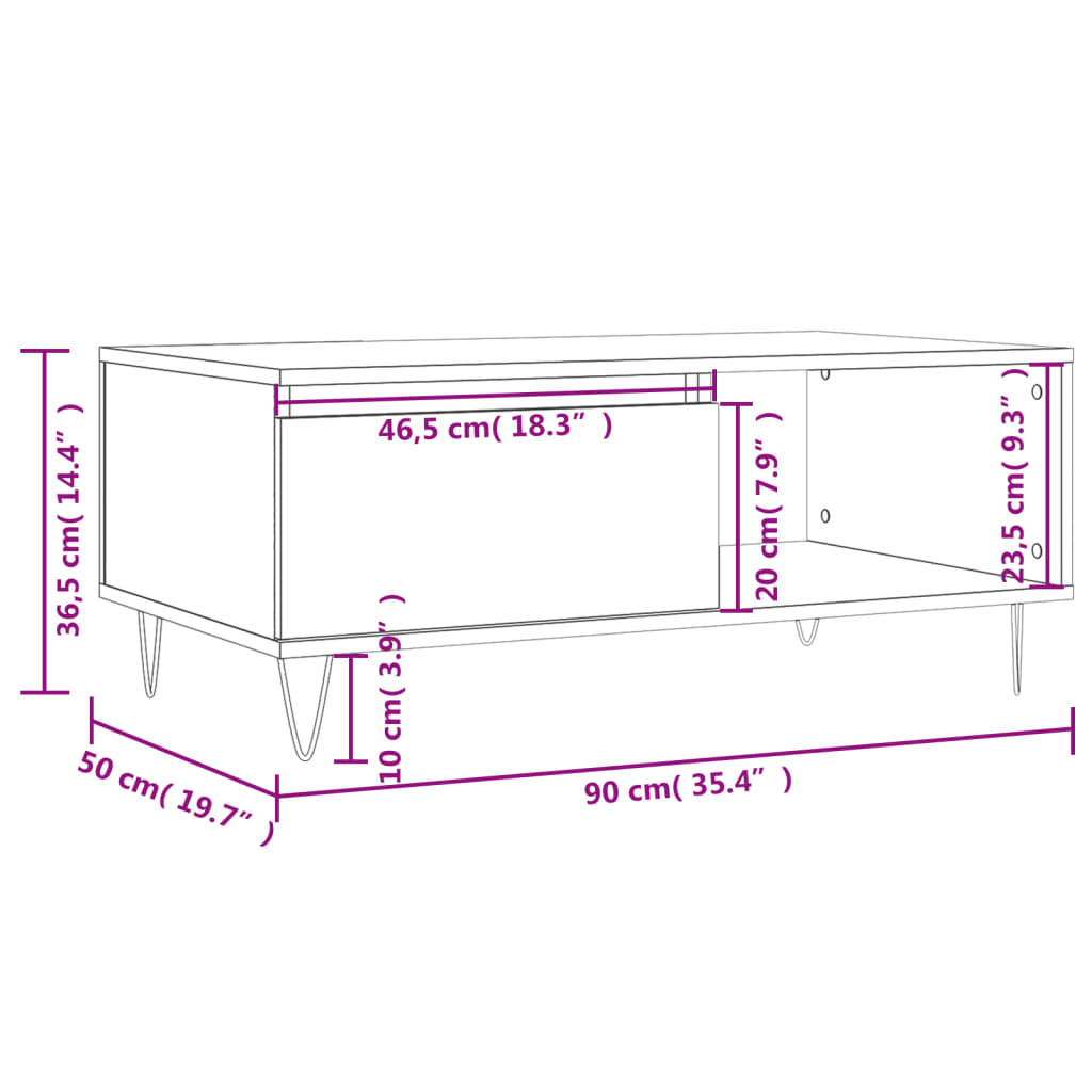 vidaXL Salontafel 90x50x36,5 cm bewerkt hout wit