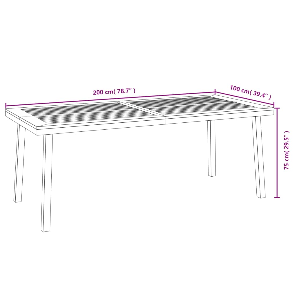 vidaXL Tuintafel 200x100x75 cm massief acaciahout