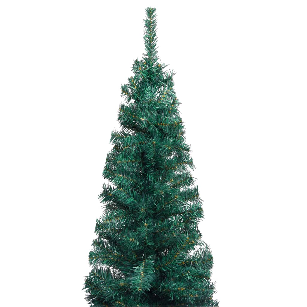 vidaXL Kunstkerstboom met verlichting standaard smal 210 cm PVC groen