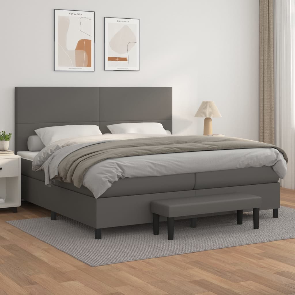 vidaXL Boxspring met matras kunstleer grijs 200x200 cm