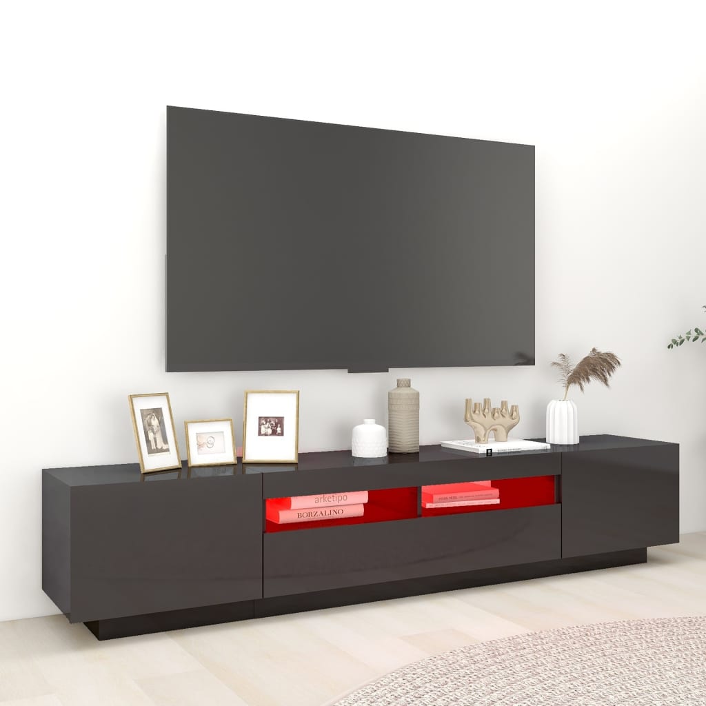 vidaXL Tv-meubel met LED-verlichting 200x35x40 cm hoogglans grijs
