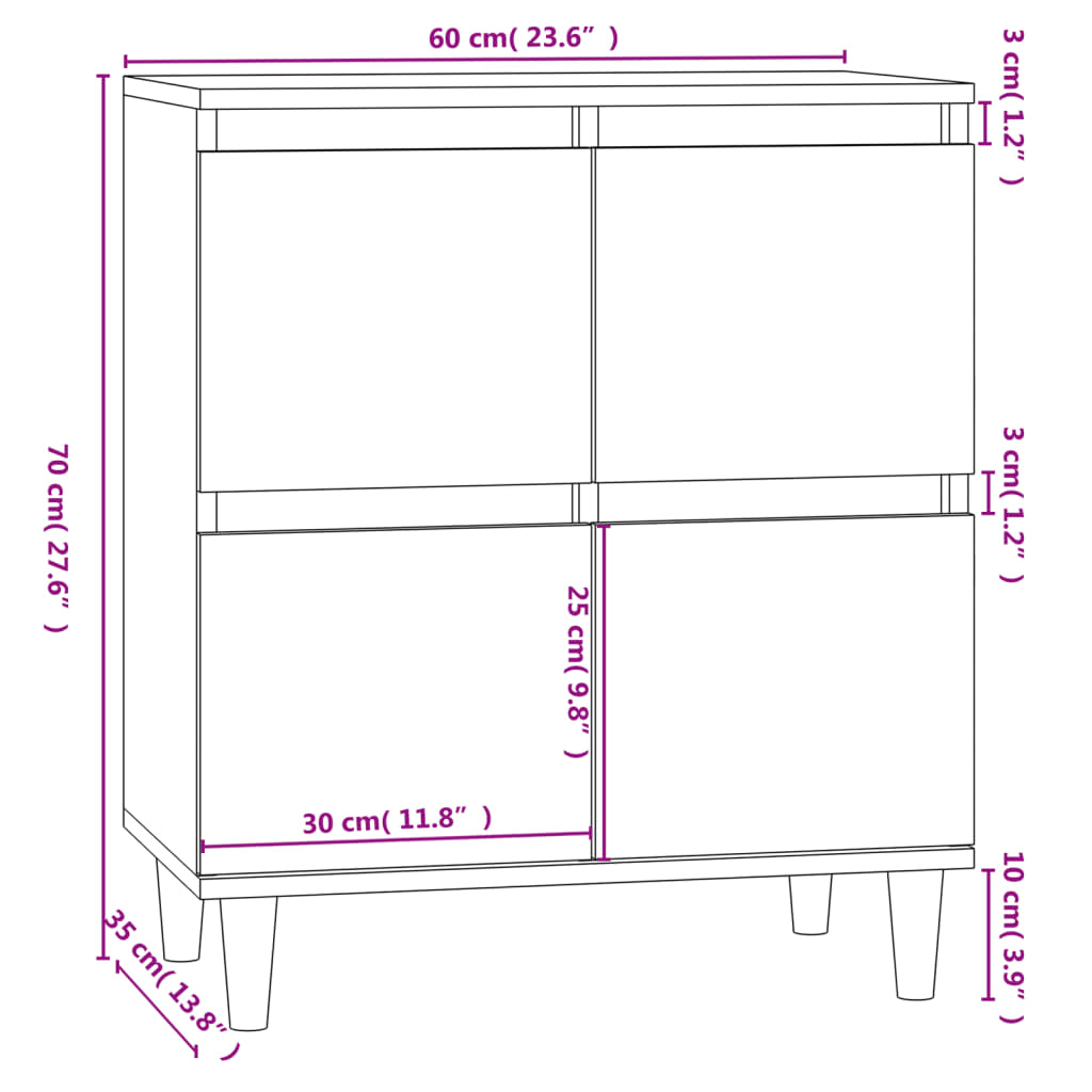 vidaXL Dressoir 60x30x75 cm bewerkt hout grijs sonoma eikenkleurig