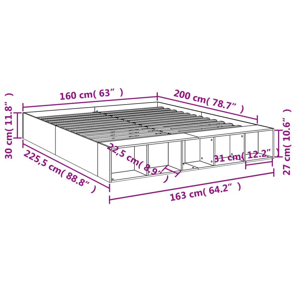 vidaXL Bedframe bewerkt hout gerookt eikenkleurig 160x200 cm