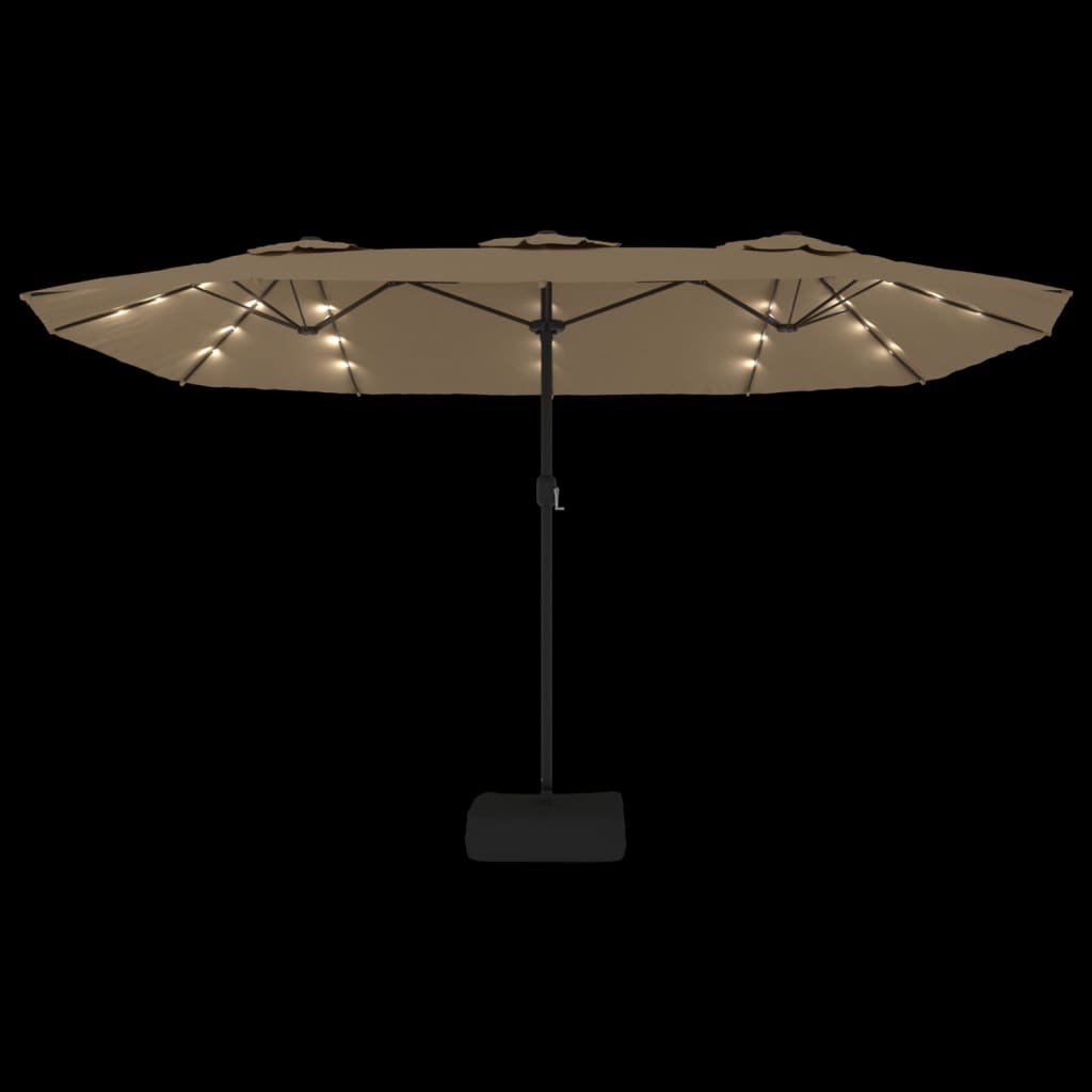 vidaXL Parasol dubbel dak met LED 449x245 cm taupe