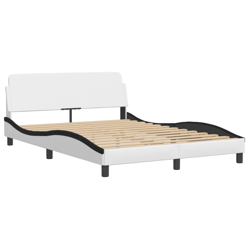 vidaXL Bedframe met hoofdbord kunstleer zwart en wit 140x200 cm