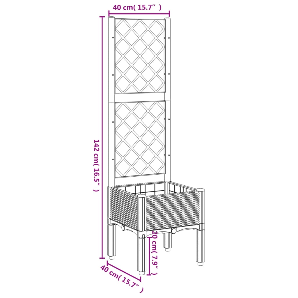 vidaXL Plantenbak met latwerk 40x40x142 cm polypropeen bruin