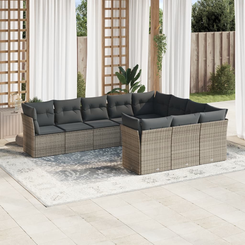 vidaXL 10-delige Loungeset met kussens poly rattan grijs