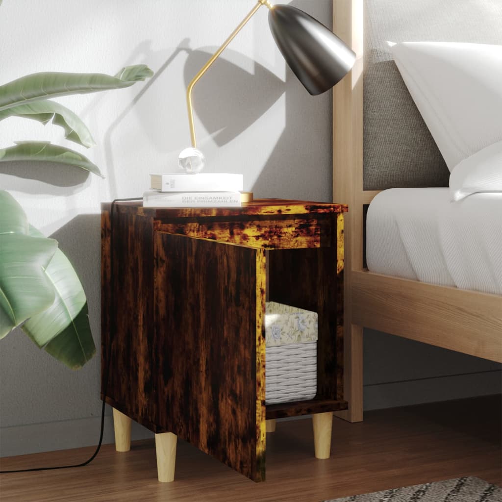vidaXL Nachtkastje met houten poten 40x30x50 cm gerookt eikenkleurig