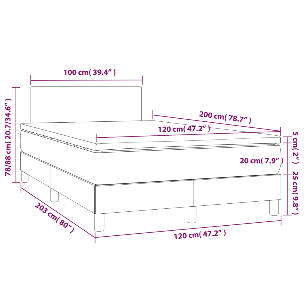 vidaXL Boxspring met matras stof lichtgrijs 120x200 cm