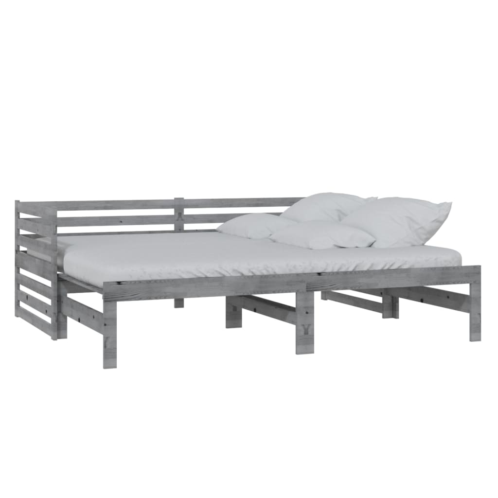 vidaXL Bedbank uitschuifbaar massief grenenhout grijs 2x(90x200) cm