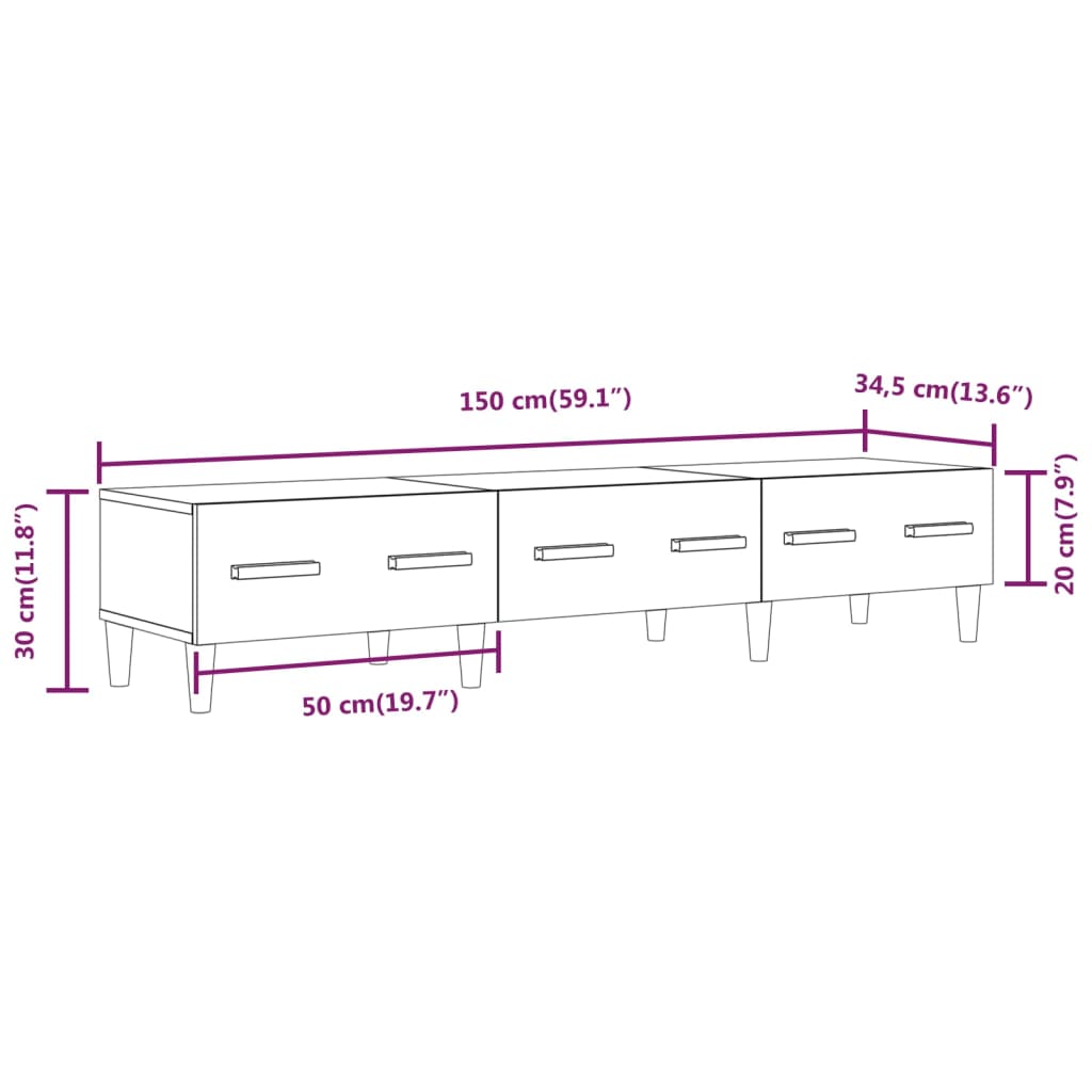 vidaXL Tv-meubel 150x34,5x30 cm bewerkt hout gerookt eikenkleurig