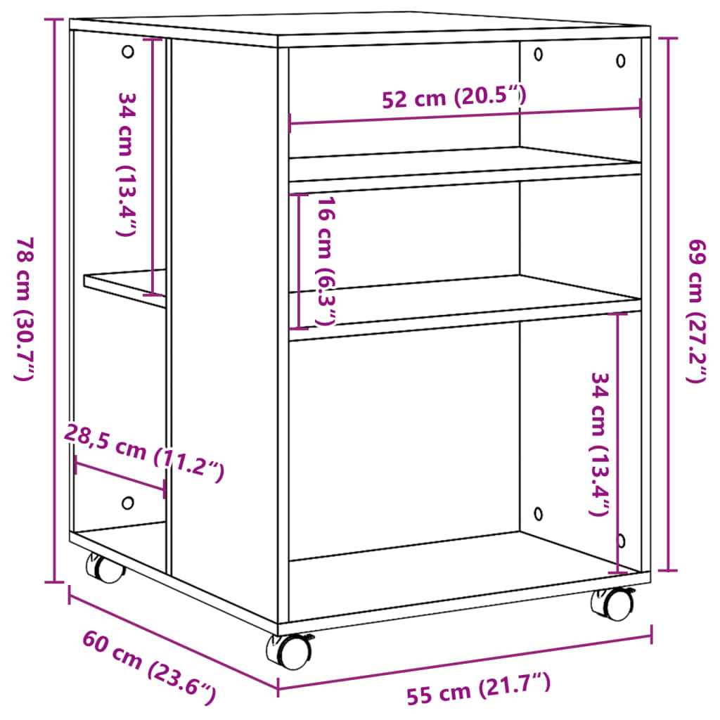 vidaXL Bijzettafel met wieltjes 55x60x78 bewerkt hout wit