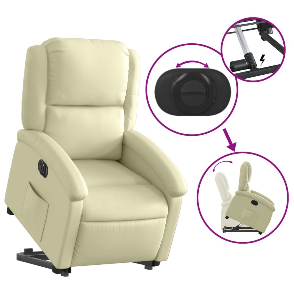 vidaXL Sta-op-stoel elektrisch echt leer crèmekleurig