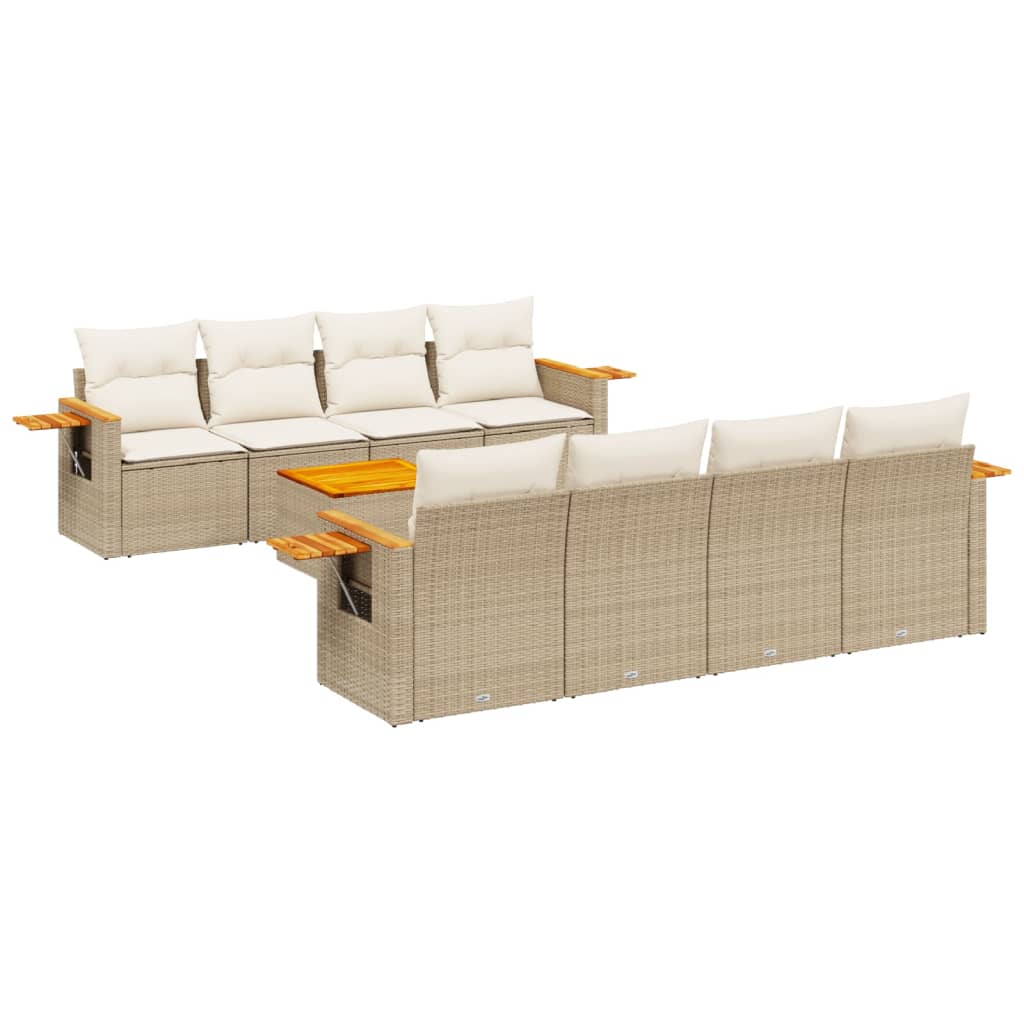 vidaXL 9-delige Loungeset met kussens poly rattan beige