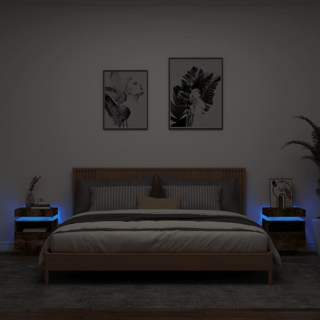 vidaXL Nachtkastjes met LED 2 st 40x39x48,5 cm gerookt eikenkleurig
