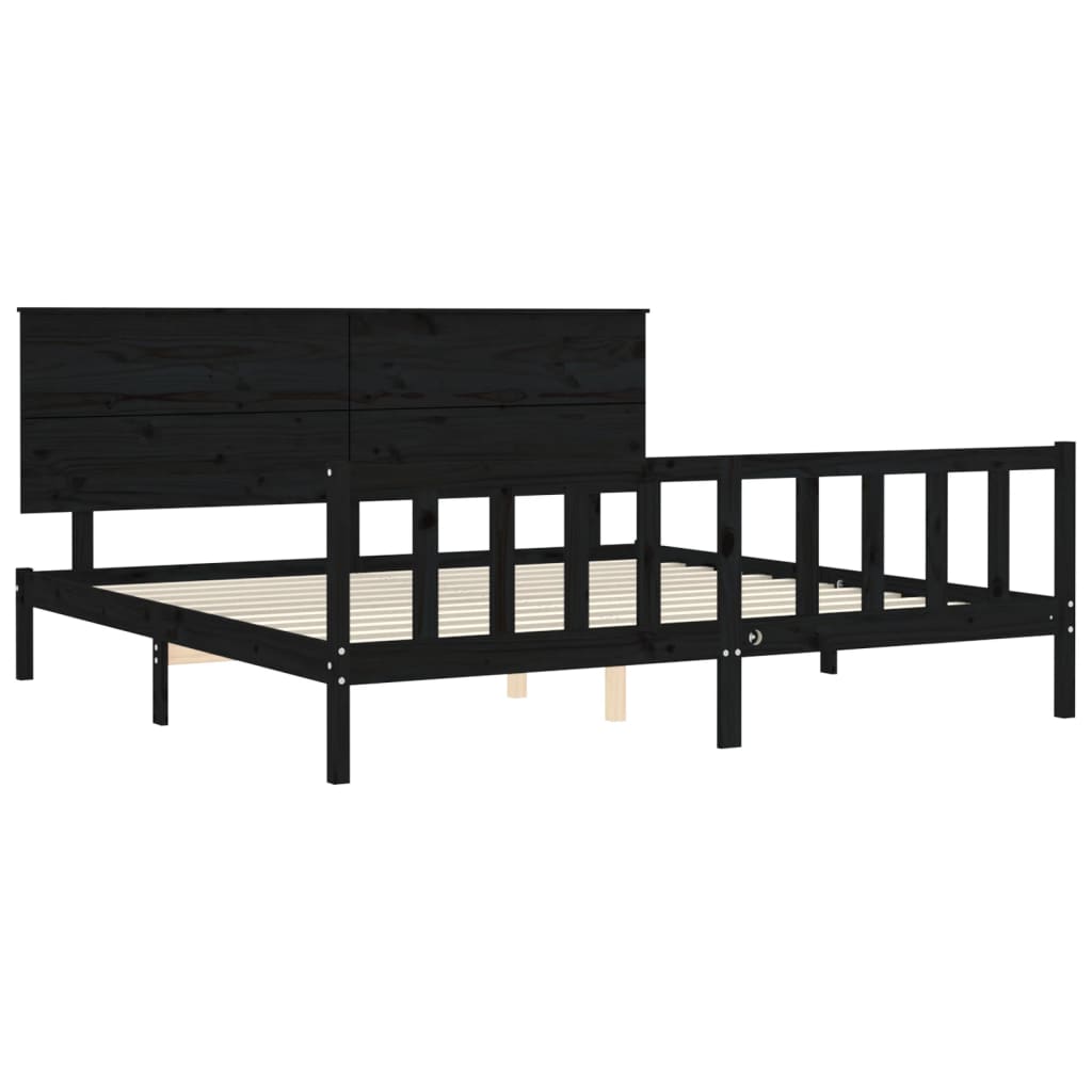 vidaXL Bedframe met hoofdbord massief hout zwart 200x200 cm