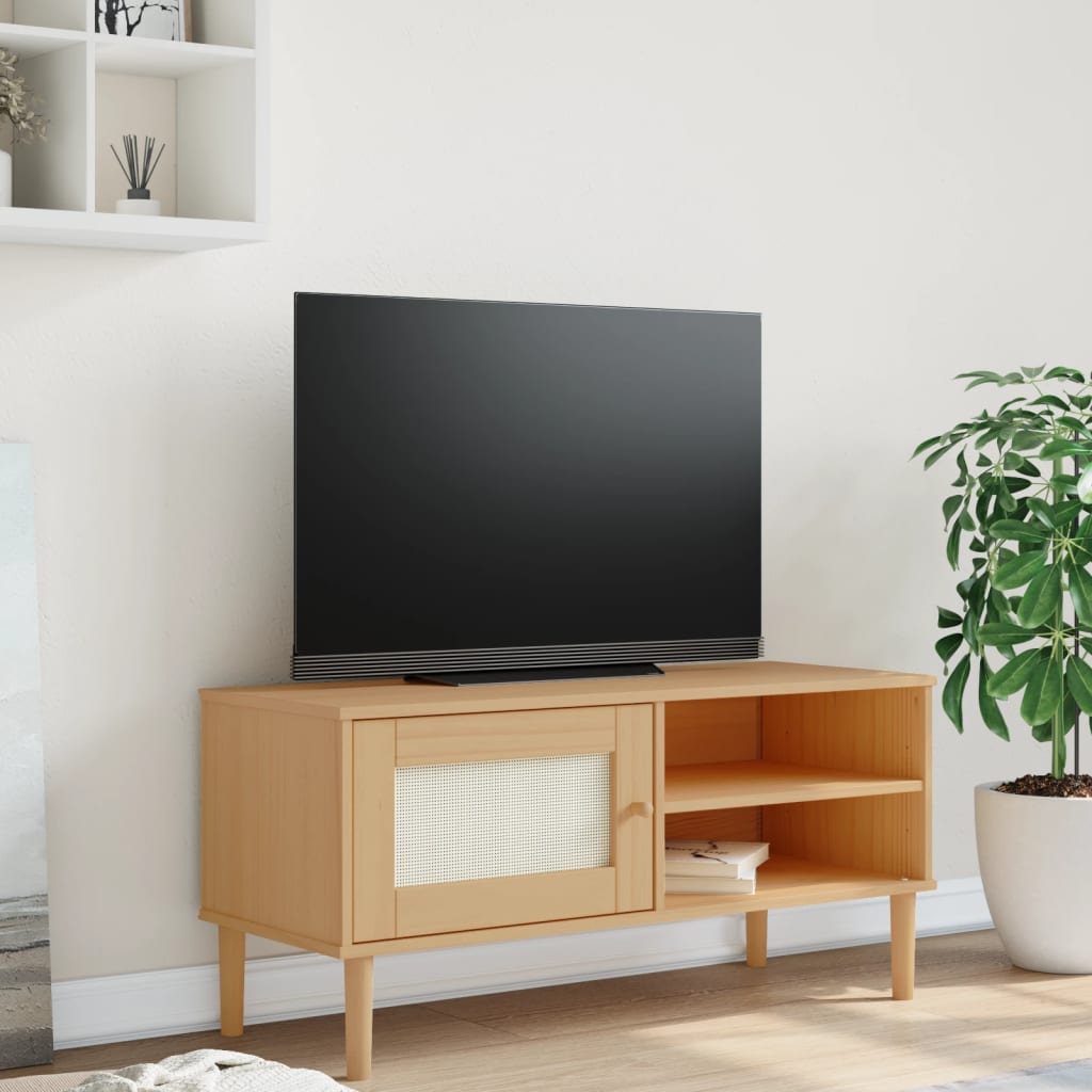 vidaXL Tv-meubel SENJA 106x40x49 cm rattan massief grenenhout bruin