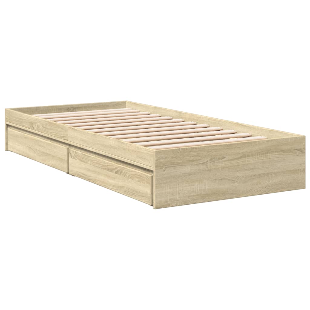 vidaXL Bedframe met lades bewerkt hout sonoma eikenkleurig 90x200 cm