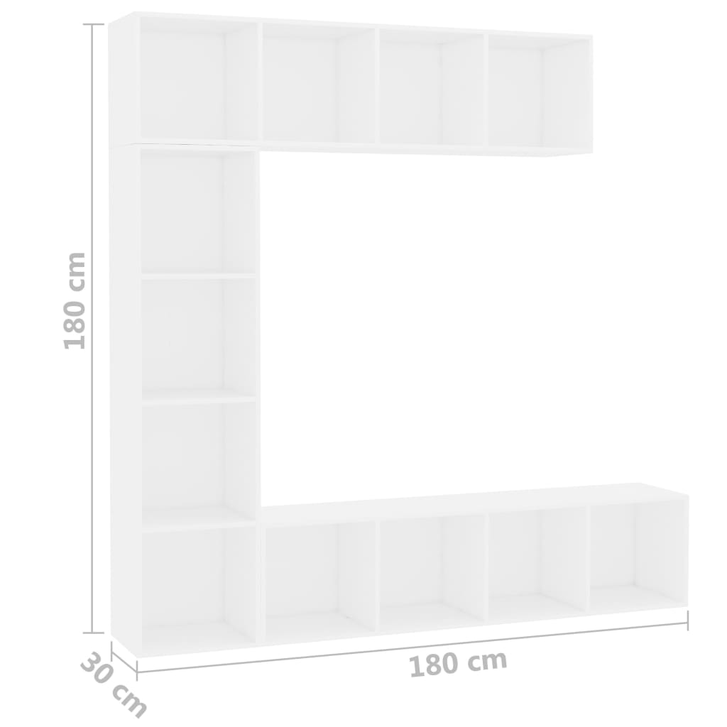 vidaXL 3-delige Boekenkast-/tv-meubelset 180x30x180 cm wit
