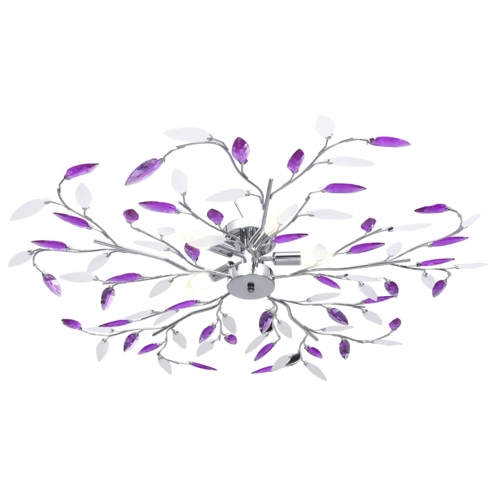 vidaXL Plafondlamp met acryl kristallen bladarmen voor 5xE14 paars