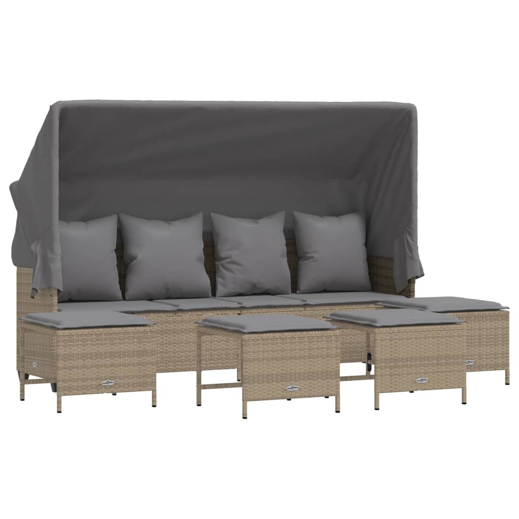 vidaXL 5-delige Loungeset met kussens poly rattan beige