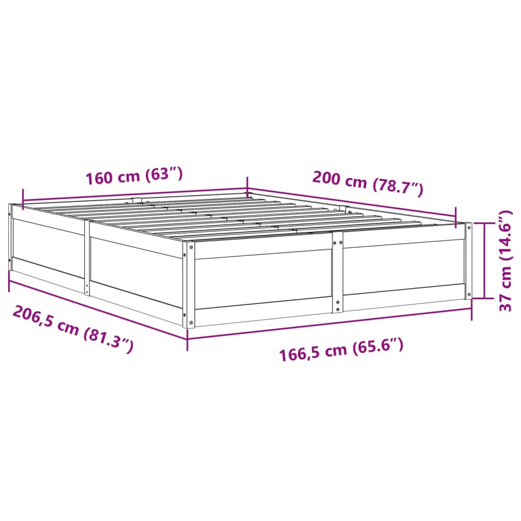 vidaXL Bedframe zonder matras massief grenenhout 160x200 cm