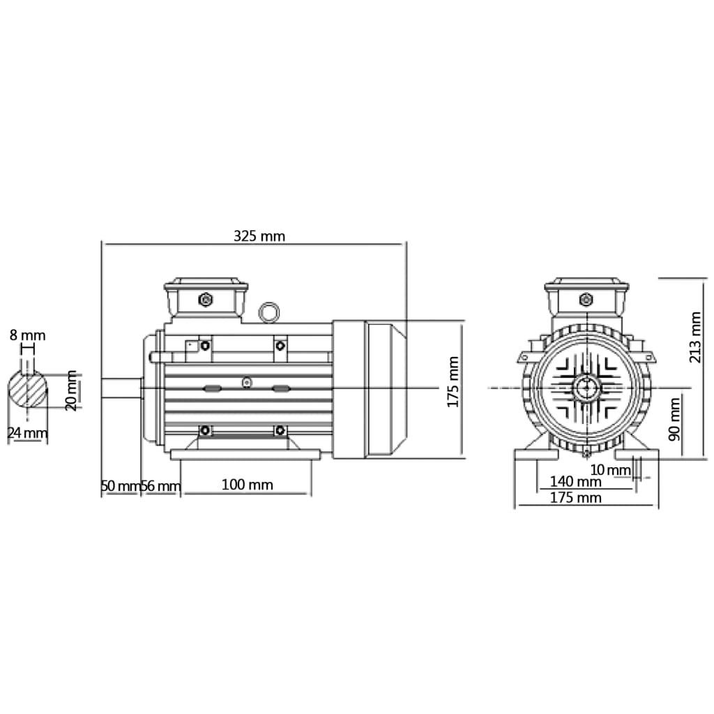 vidaXL Elektromotor 3 fase 1,5 kW/2 pk 2-polig 2840 rpm aluminium